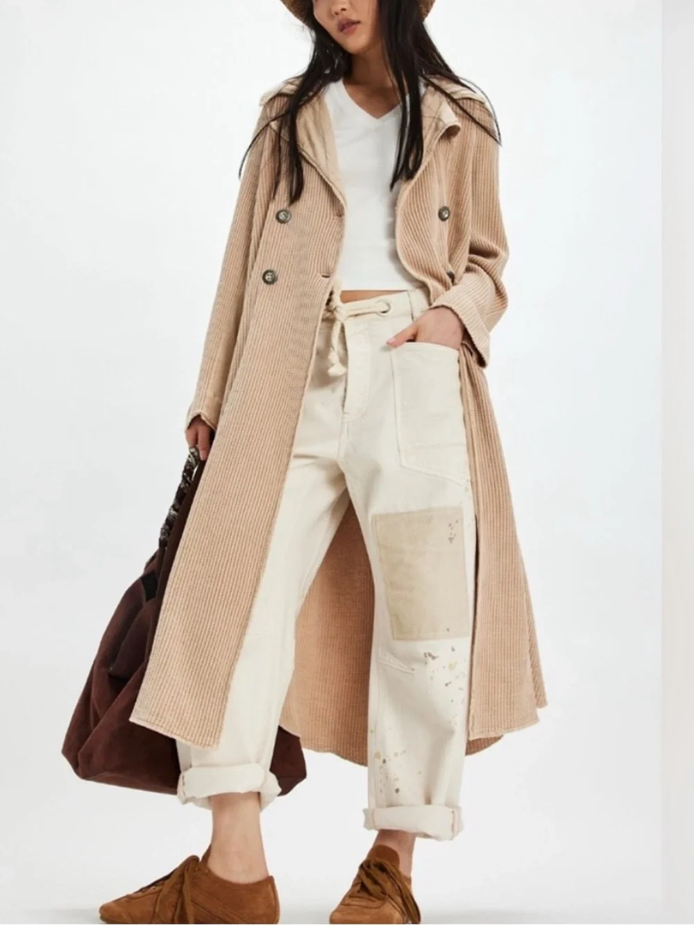 Free People FP One Landon Cotton Knit Maxi Sweater Jacket Long Cardigan Duster